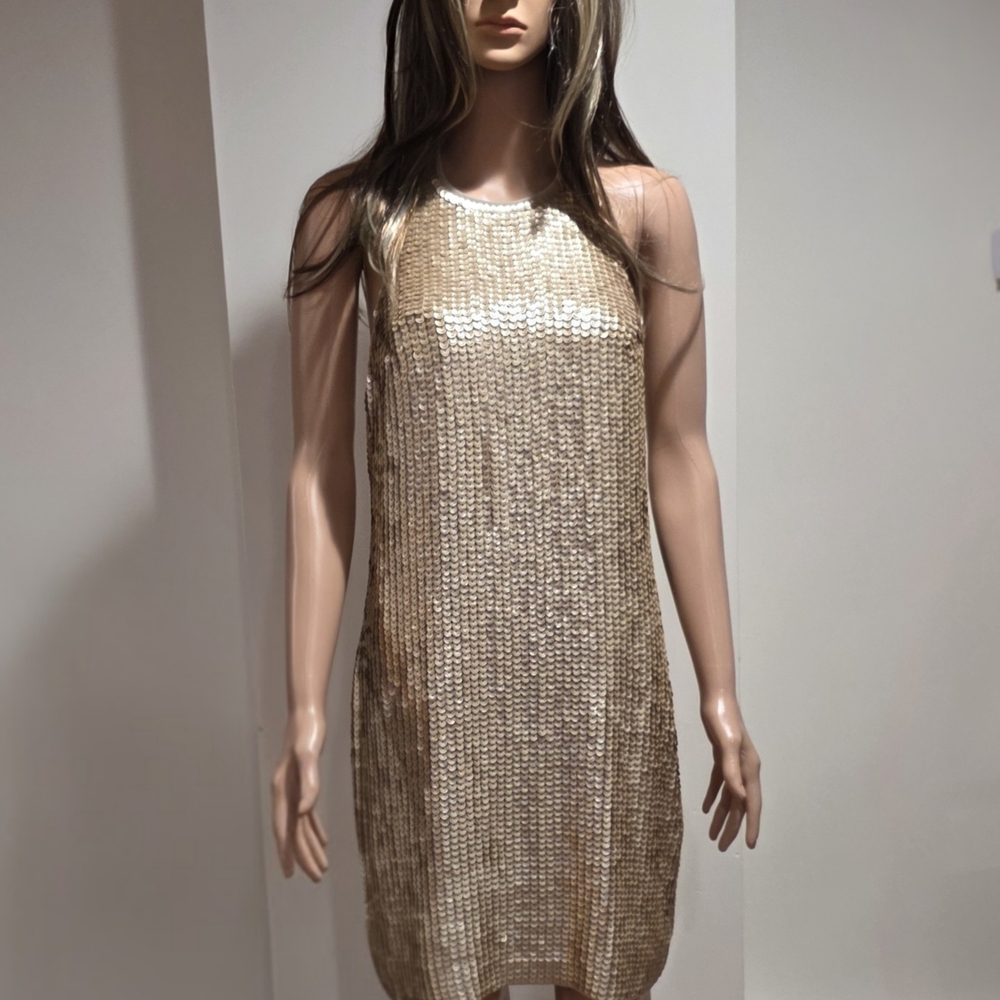 Express Gold Sequin Halter Cocktail Dress